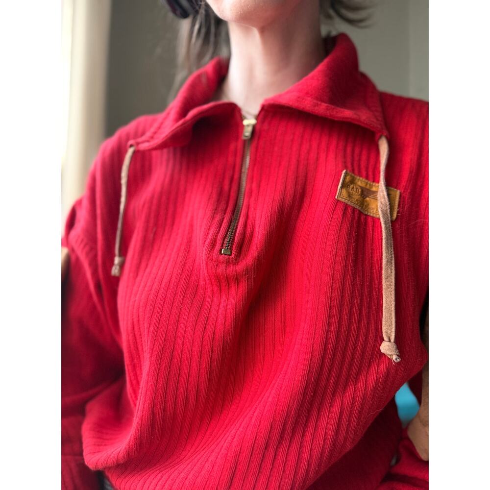 Vintage 80s Kennedy Red Cropped Knit Pullover | Preppy Eclectic Grandpa | M/L - Picture 9 of 10